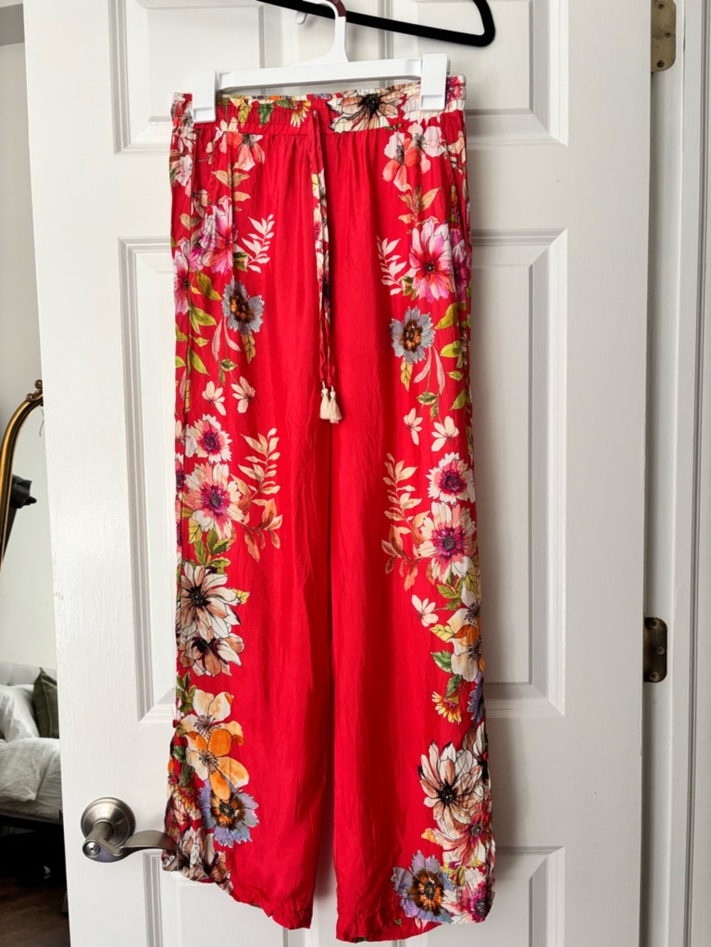 Johnny Was Red Floral Wide-Leg flowy Pants